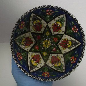 Handmade/Painted Round Pottery Candy Dish Has Raised Paint/Glazed Bowl